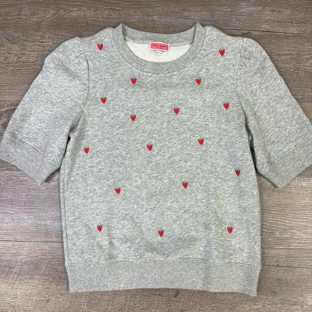 SOLD IN STORE Kate Spade Strawberry Embroidered Pullover Top Size Small - Picture 2 of 7
